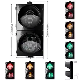 Đ&egrave;n giao th&ocirc;ng Led 2 kh&iacute;a cạnh với đồng hồ đếm ngược t&iacute;n hiệu giao th&ocirc;ng mũi t&ecirc;n 3 m&agrave;u
