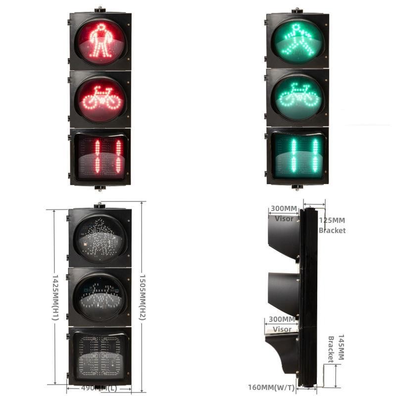 400MM(16Inch) 3-Aspect Pedestrian Bicycle Signal Traffic Light With Countdown Timer