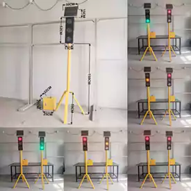 Đ&egrave;n giao th&ocirc;ng năng lượng mặt trời kh&ocirc;ng d&acirc;y di động 4 inch (100MM) với cột đ&egrave;n ba ch&acirc;n