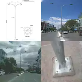 Cột đèn đường 9M với cánh tay đôi 1,5M